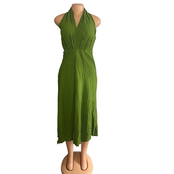 Zara Linen Blend Green Halter Dress - Picture 1 of 9